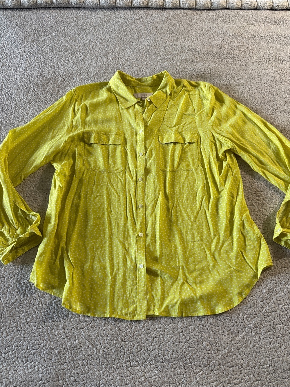 LOFT Yellow-Green Button Front Blouse XL